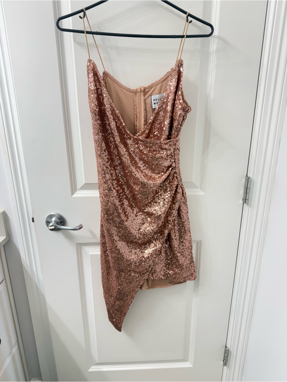 Hello Molly Rose Gold Sequin Asymmetric Slip Dress